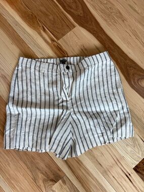 J. Crew White and Navy Vertical Stripe Linen-Blend Shorts
